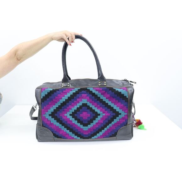 Give Thanks Hand Crafted Leather and Woven Large Weekender Duffle Bag MSRP $500+ - Picture 16 of 16